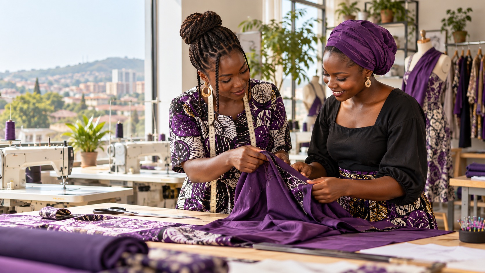 Two fashion makers discussing a garment